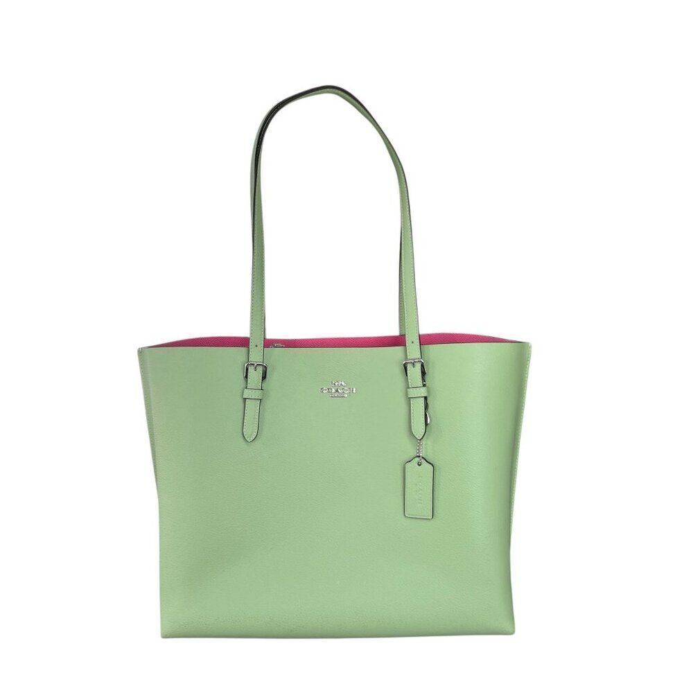 Coach Mollie Two Tone Cross Grain Leather Large Tote Bag in Light Pistachio and